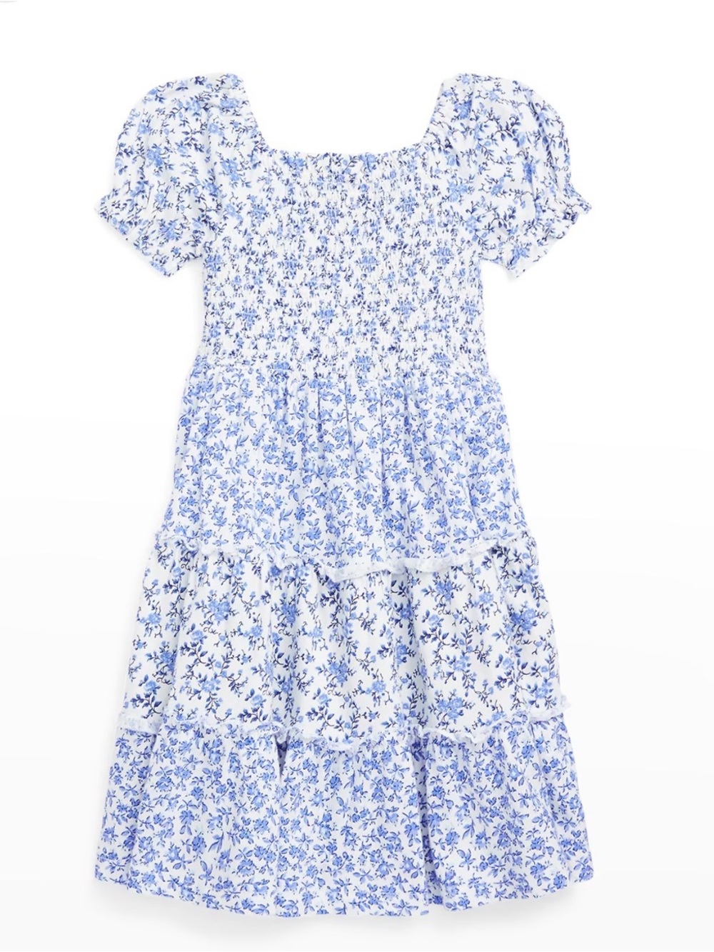 Polo by Ralph Lauren White and Blue Floral Smocked Tiered Dress